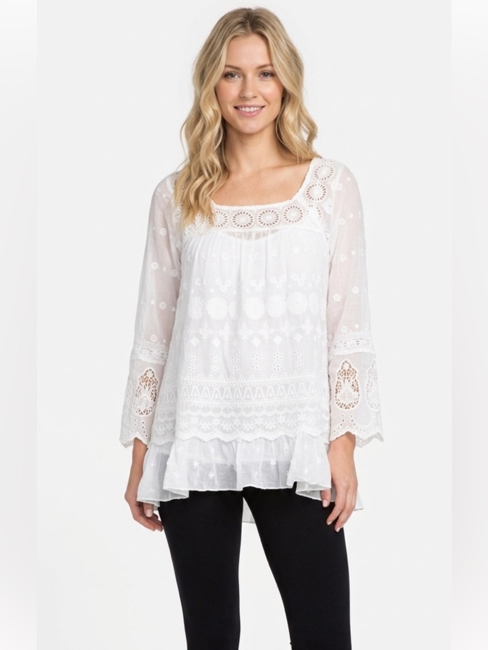 JOHNNY WAS white boho top size xsmall